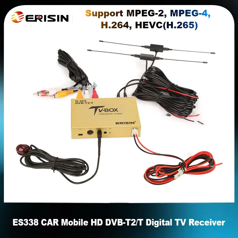 Erisin ES338 CAR Mobile HD DVB-T2/T Box Digital TV Receiver HEVC H.265 H.264 MPEG-2 MPEG-4 HDMI USB 160km/h