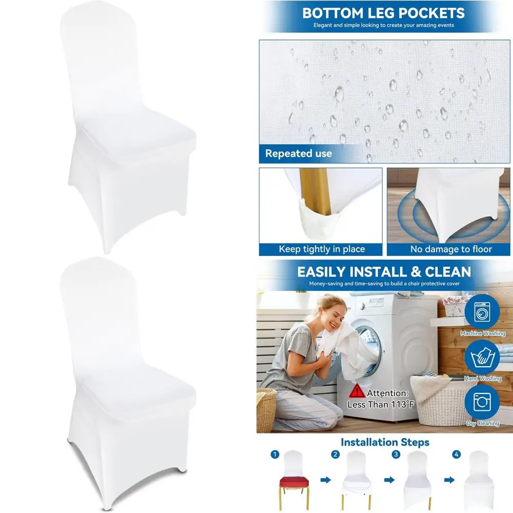 

50 штук белых эластичных чехлов для стульев из спандекса для обеденных залов, вечеринок, свадеб и банкетов