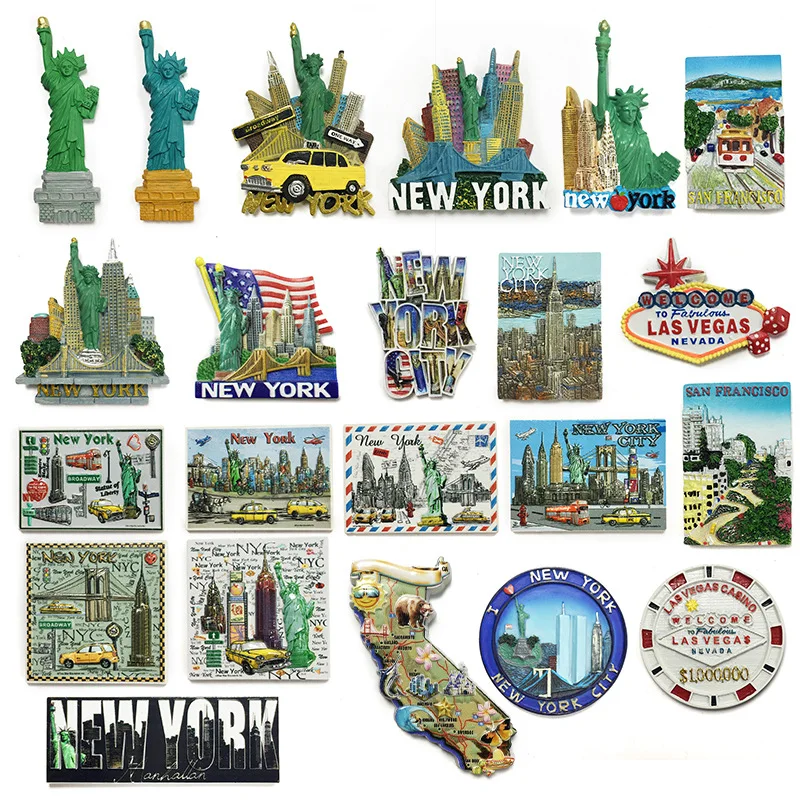 

New York 3D Fridge Magnets Statue of Liberty & Yellow Cab - Strong Resin Home Decor for Kitchen Wall USA North America Themed
