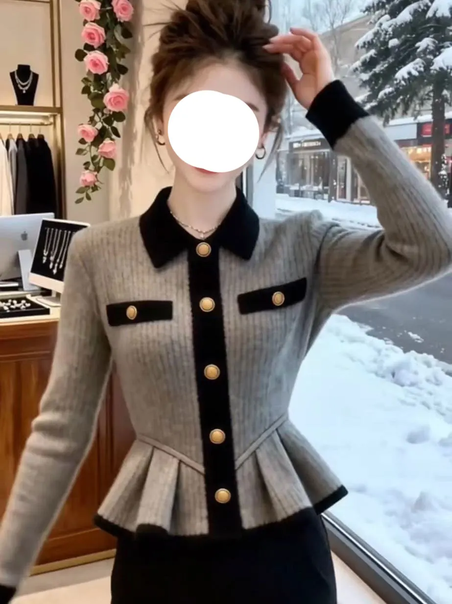 

Женский модный топ-кардиган с подкладкой, приталенный, с завязками на талии, золотыми пуговицами и воротником-стойкой, с длинными рукавами