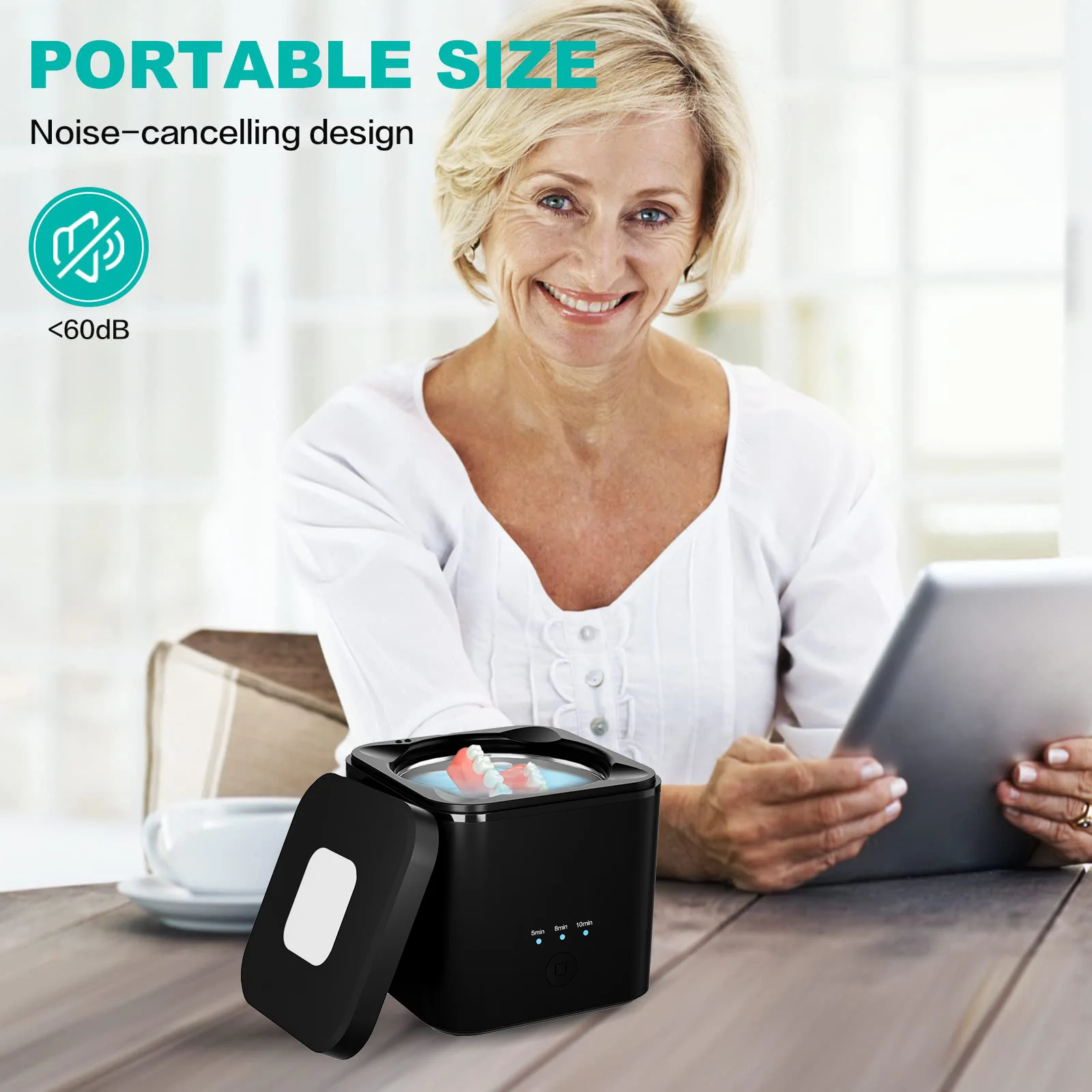 Multi-function Ultrasonic Cleaner Stainless Steel One Touch Operation 42kHz Denture Retainers Jewelry 360° Deep Cleaning Machine