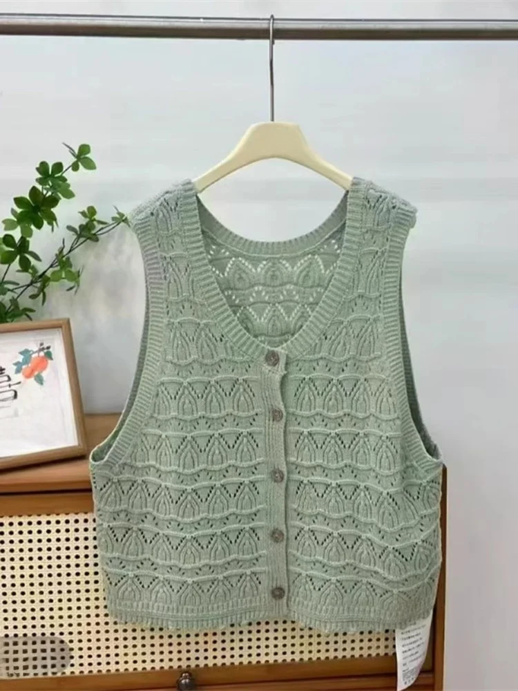 

Новый летний женский вязаный кардиган-жилет Sweet Design с ажурным узором, топ-майка без рукавов, свитер на одно плечо