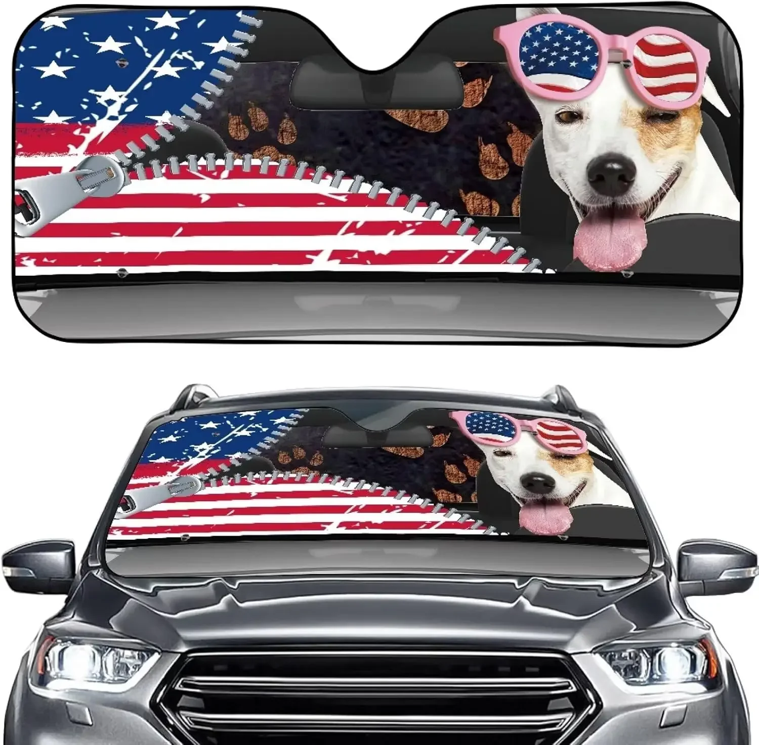 

Собака с принтом американского флага Лобовое стекло автомобиля Sun Sha Складное переднее лобовое стекло Sha для солнца, тепла и УФ-лучей, Sunsha