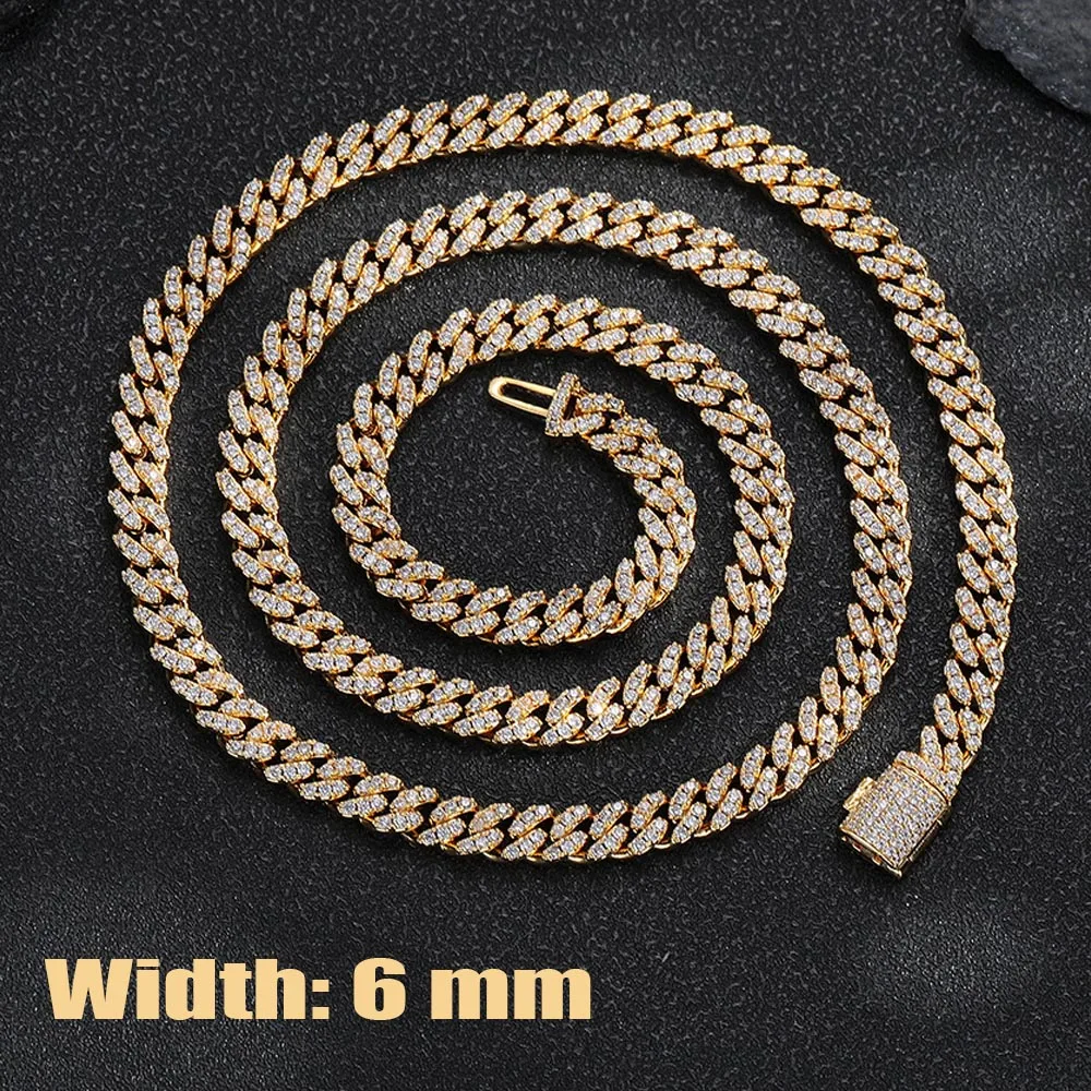 6mm Geometric Rhombus Single Row Cuban link necklace Hip-hop Full Diamond Cubic Zirconia Iced Out Argenteous For Men Necklaces