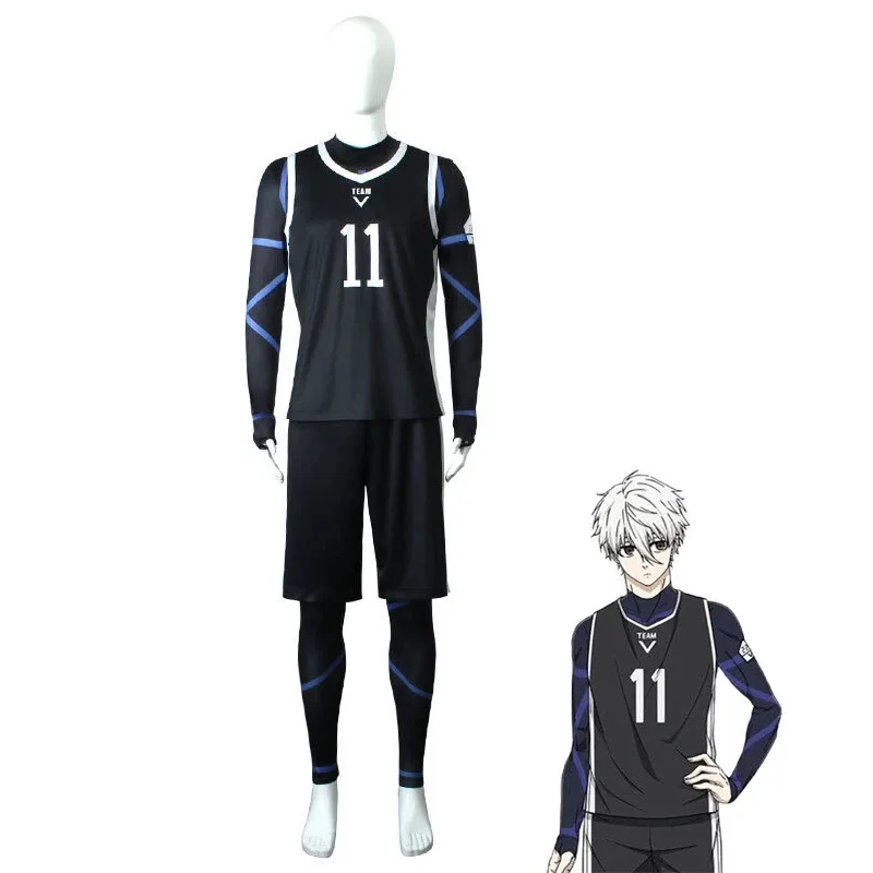 

ss13Anime Blue Lock Costume Black Jumpsuit Wig Men Football Jersey Seishiro Nagi Cosplay Costumes W