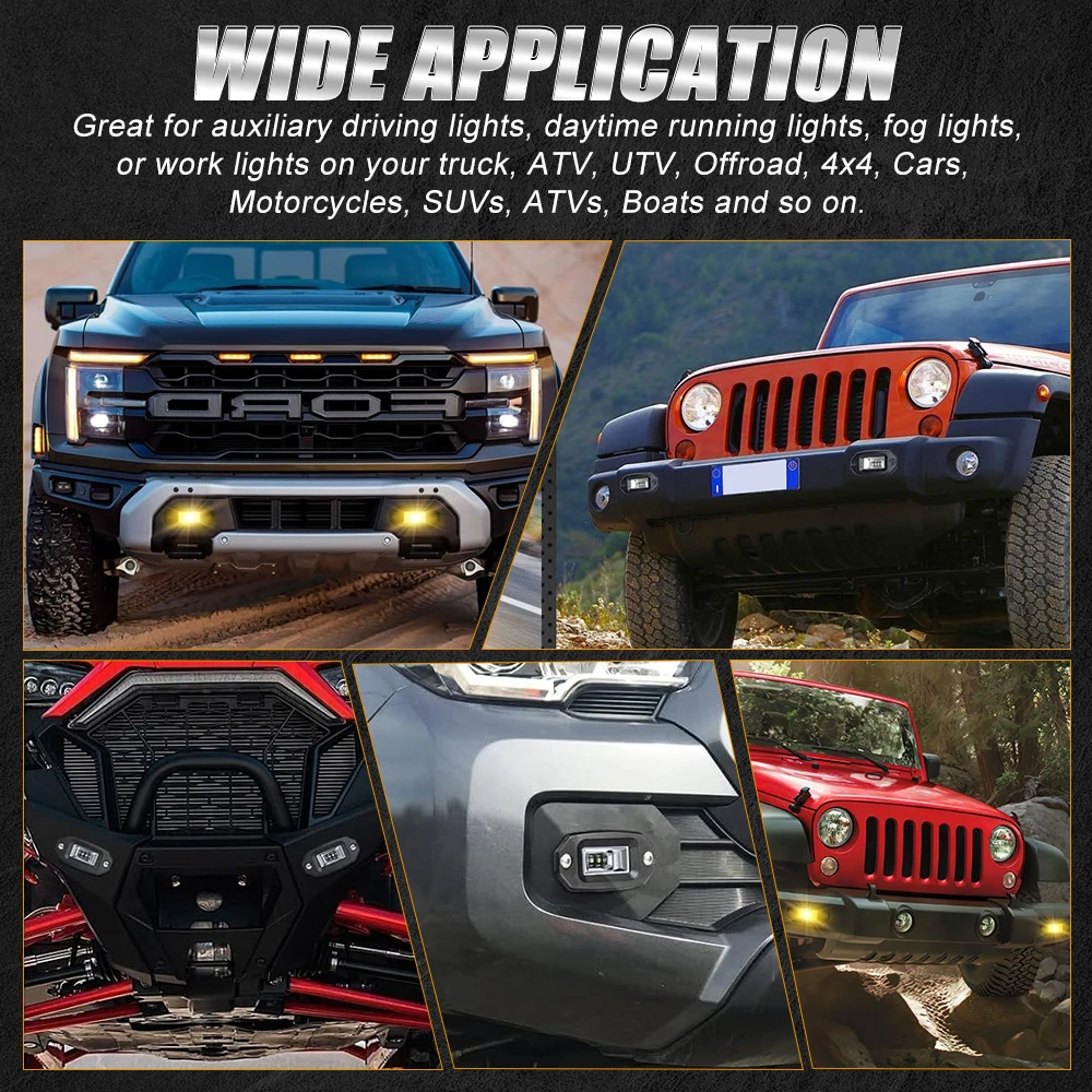 Luzes de trabalho de inundação led montagem embutida pods backup nevoeiro lâmpada 3000k 6000k iluminação de condução do carro para fora da estrada 4x4 captador caminhão suv utv rv