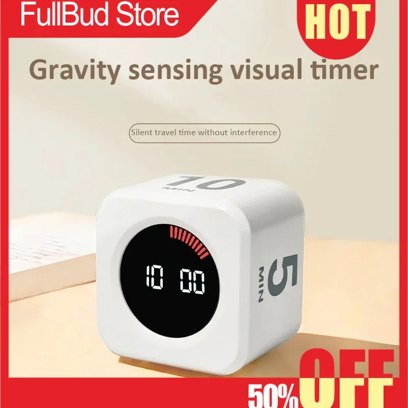 Cube visual timer, positive/countdown mute C-type gravity sensor, digital alarm clock (for cooking, sports, studying, etc.)