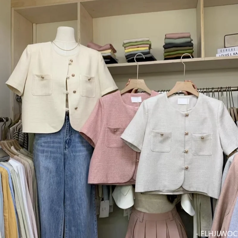 

Шикарный корейский дизайн, стильная верхняя одежда, уличная женская мода, милые элегантные офисные женские пуговицы, розовые короткие пальто, пиджаки, куртки