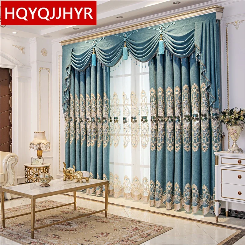 

European High Quality Luxury Green Embroidered Curtains For Bedroom Living Room Windows Hotel Kitchen Custom Valance Curtain