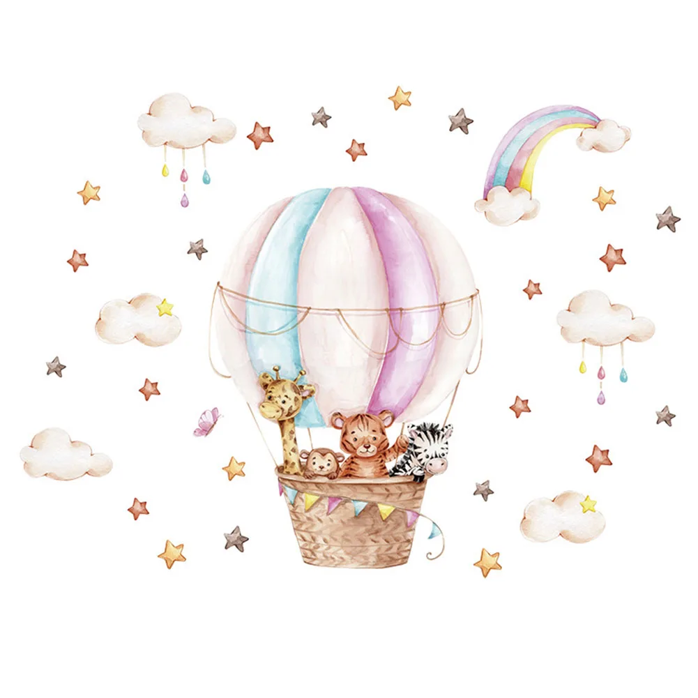 Create a Playful Environment in Kids Room with Cartoon Animal Hot Air Balloon Wall Sticker  Easy Application  Safe for Walls