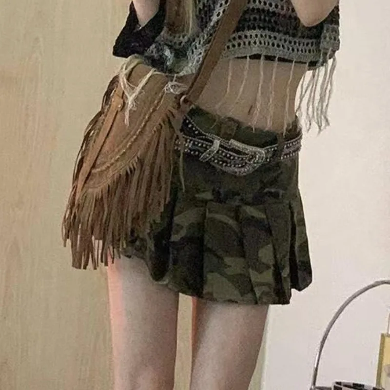 Cool Skirts for Women Mini Hot Girls Clothing Summer Streetwear Camouflage Pattern Young Chic College All-match Casual A-line