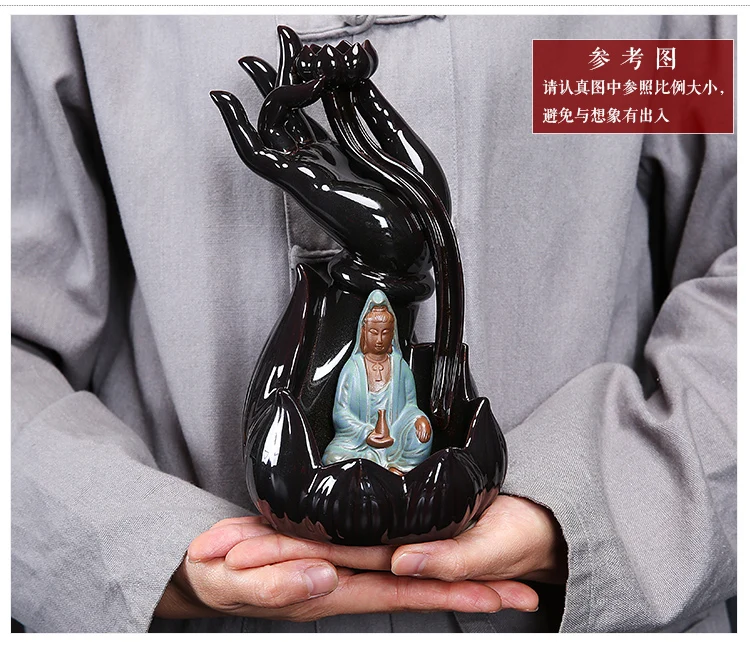 BEST business ART birthday present# HOME Office "CHAN " Buddha porcelain pottery Avalokitesvara GUANYIN censer Incense Burner