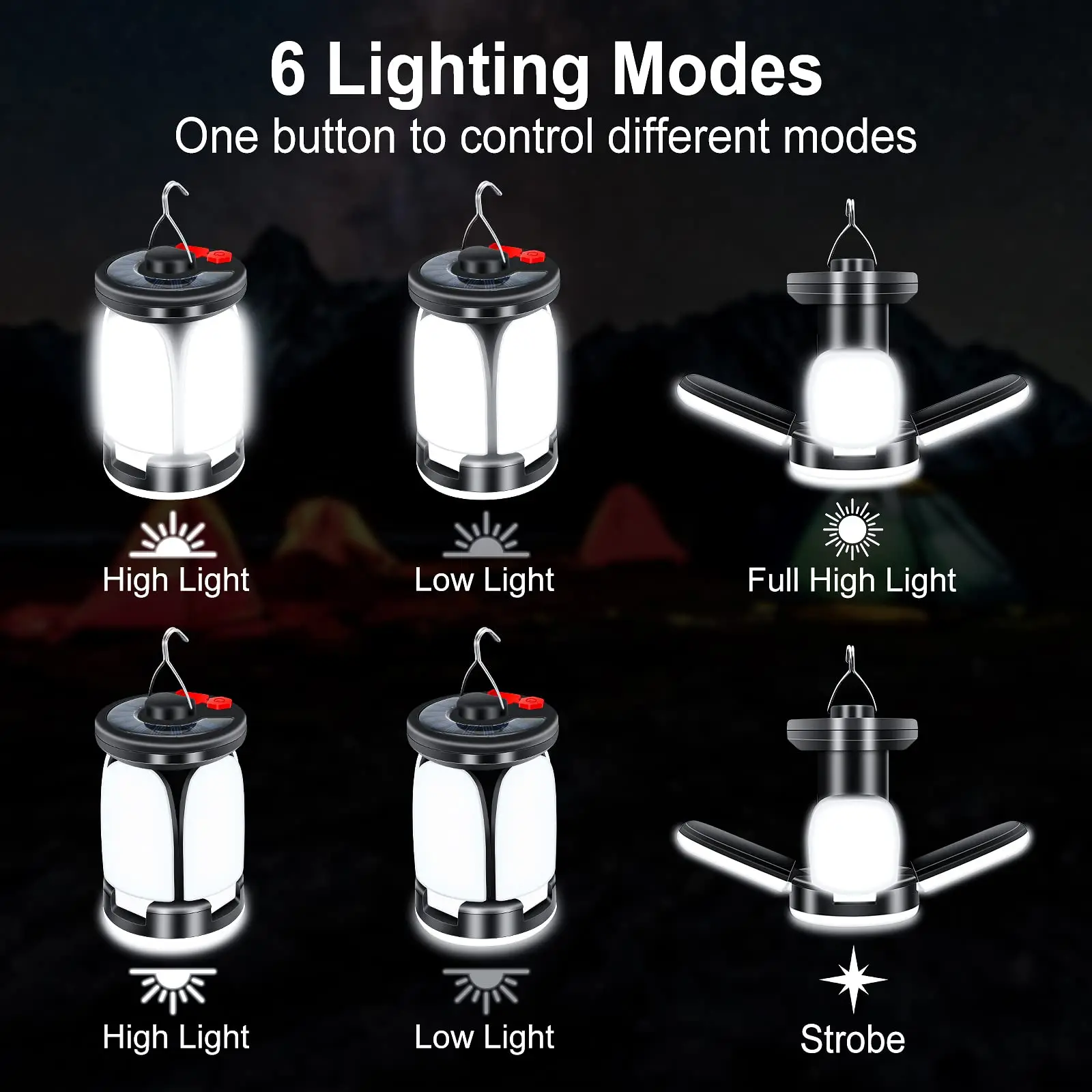 Outdoor Camping Lantern LED Light 6 Modes 60 LED Ultra Bright Tent Light USB Solar Rechargeable Fishing Hiking Party Camp Light