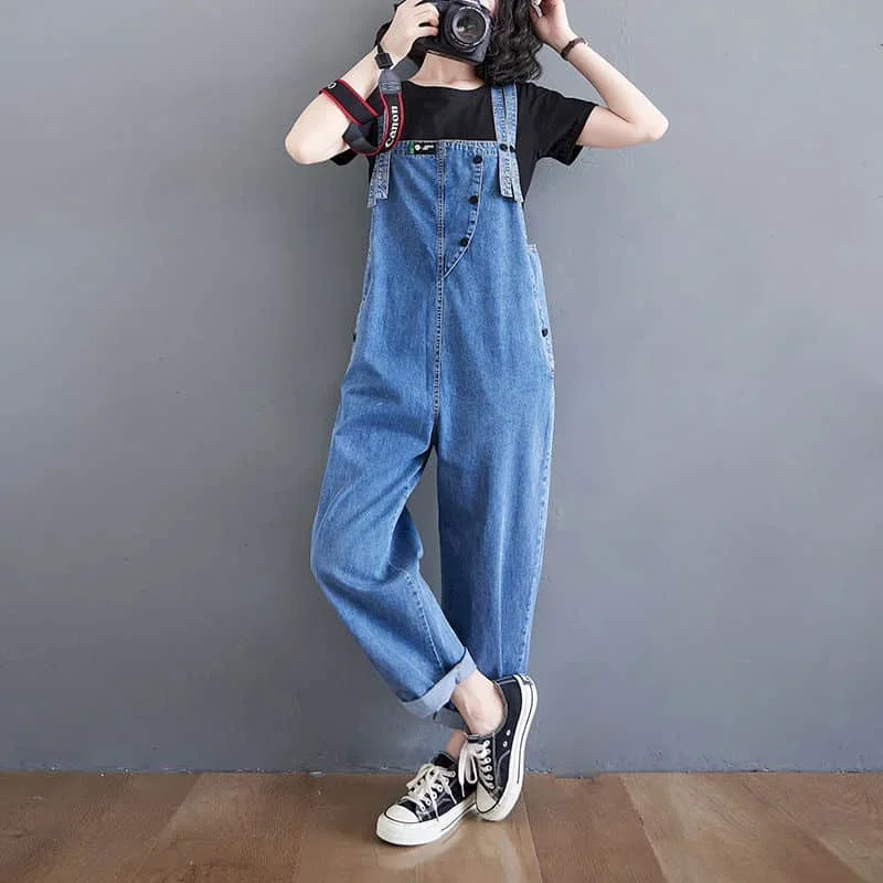 

Denim Jumpsuits Casual Oversized Pants Loose Vintage Blue Rompers Korean Fashion Straight Jeans One Piece Outfits Women Clothing