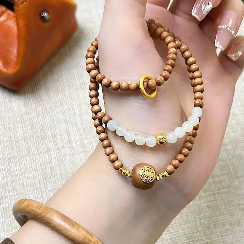 

Natural Laoshan Sandalwood Bracelet Five Gods of Wealth Lucky Beads Bracelet Girl Clavicle Chain Fortune