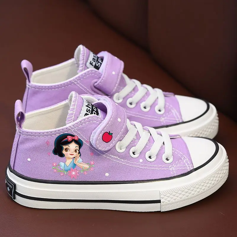 Disney Children\'s Casual Canvas Shoes Girls\' Cartoon Priness Snow White Shoes Girls\' Purple Breathable Shoes Flats Size 24-37