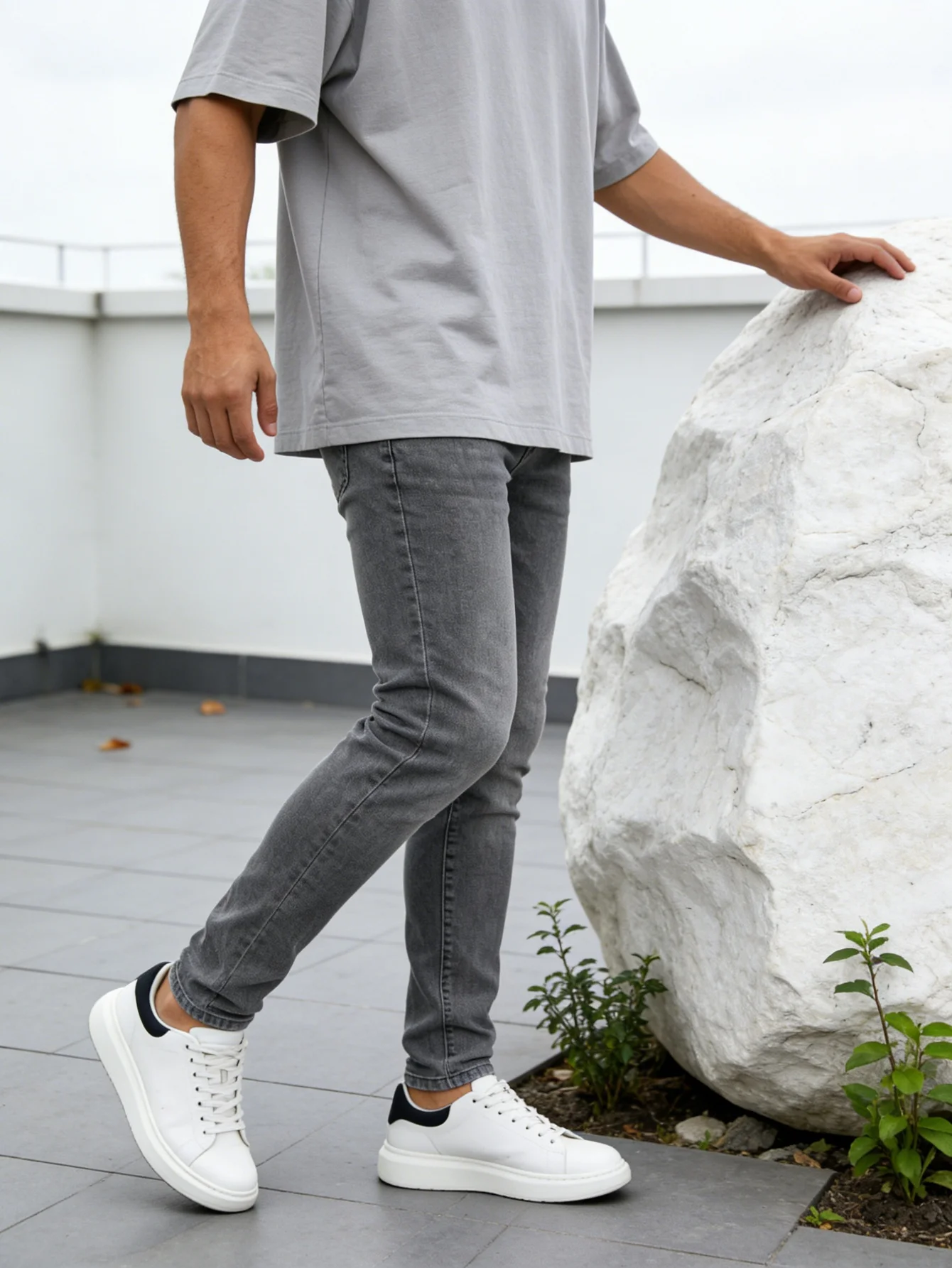 Original Gray Tight Slim Jeans For Man Y2k Drip Unisex Denim Pants No accessories or belts included