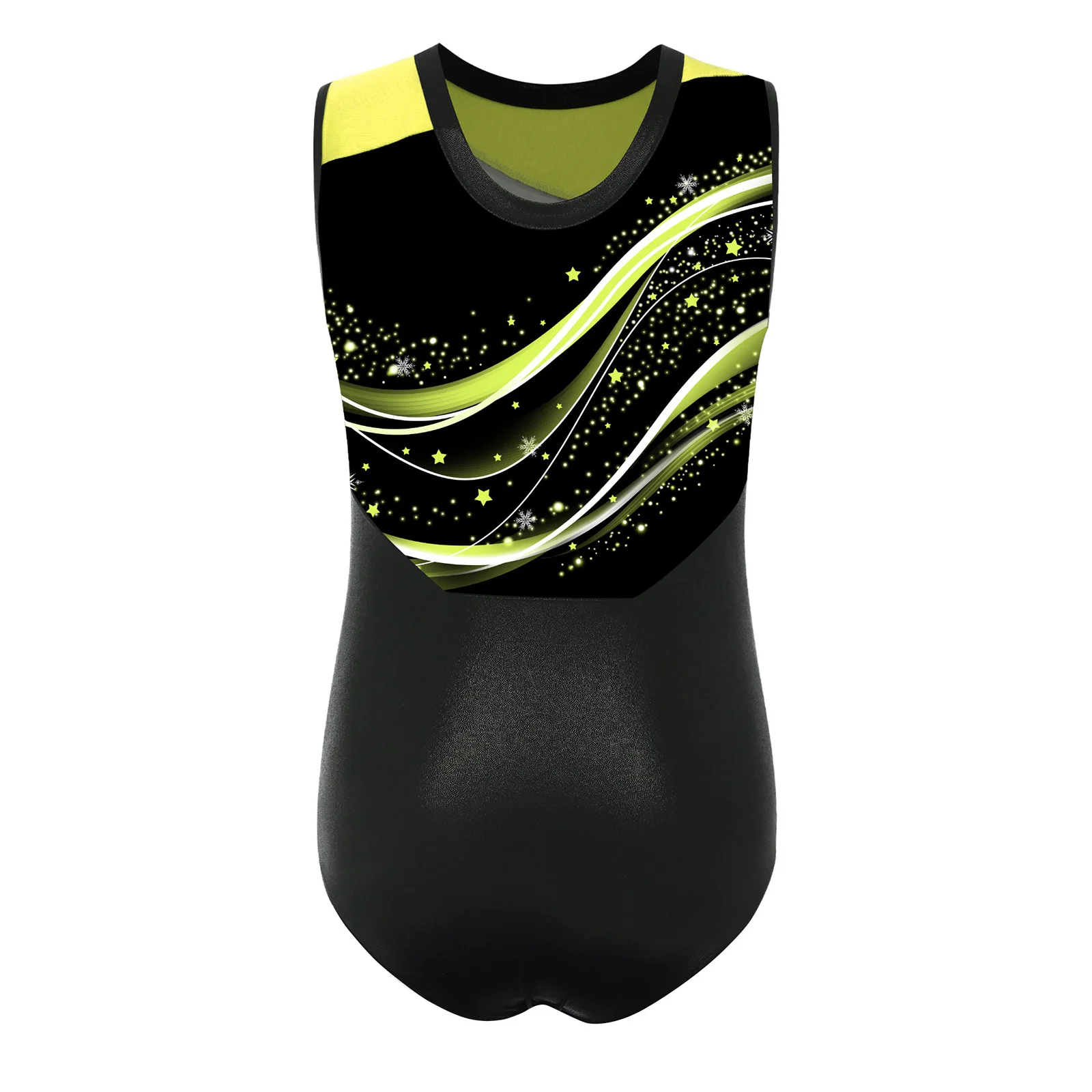 เด็กผู้หญิงพิมพ์ยิมนาสติกบัลเล่ต์ Leotard แขนกุดรอบคอ Patchwork เต้นรําชุดบอดี้สูทสําหรับสเก็ต Dance Performance