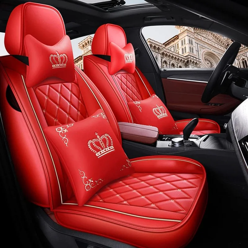 Full set car seat covers, Crown PU leather full surround, comfortable cushion cover fit for most 5 seats cars/SUV/truck/vans