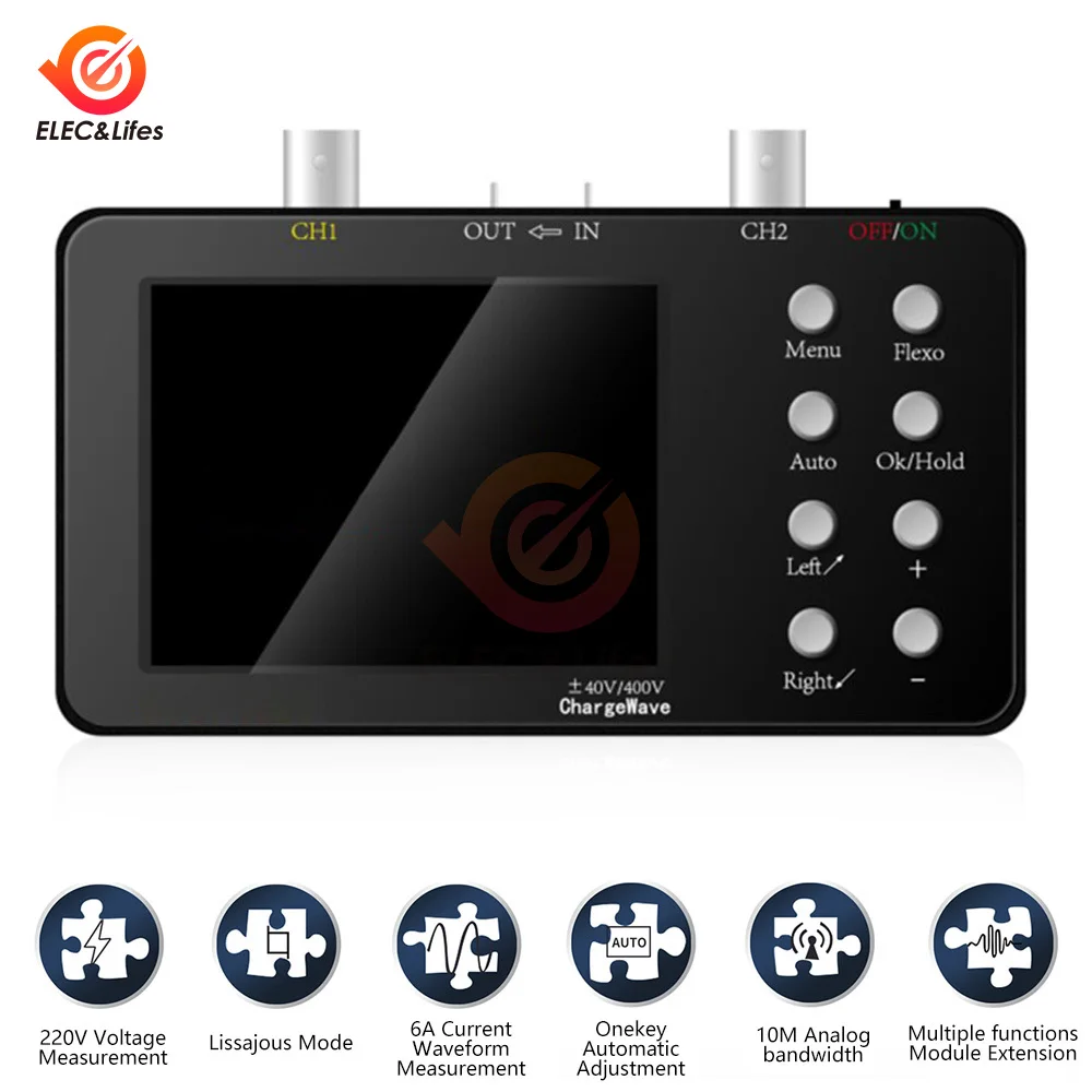 3.2 Inch LCD Dual Channel Handheld Small Portable Digital Oscilloscope Portable Analog Bandwidth 10MHZ 20K Storage Depth