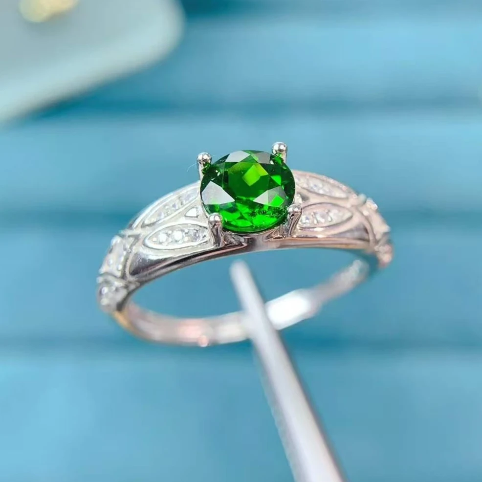 

Винтажное кольцо из стерлингового серебра 6 мм с натуральным хромдиопсидом 0,7 карата, с сертификатом, позолота 18К, серебро 925 пробы, ювелирное изделие с диопсидом