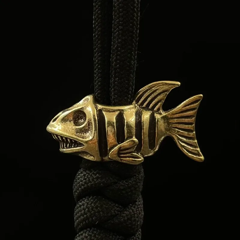 Bone Fish Shape Brass Knife Beads Paracord Lanyard Pendant Outdoor Flashlight Umbrella Rope Bead