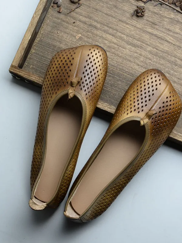 

Artistic Handmade Cotton Linen Shoes Women's Summer 2026 Hollow out Flat Breathable Leather Shoes Square Head Single Shoes