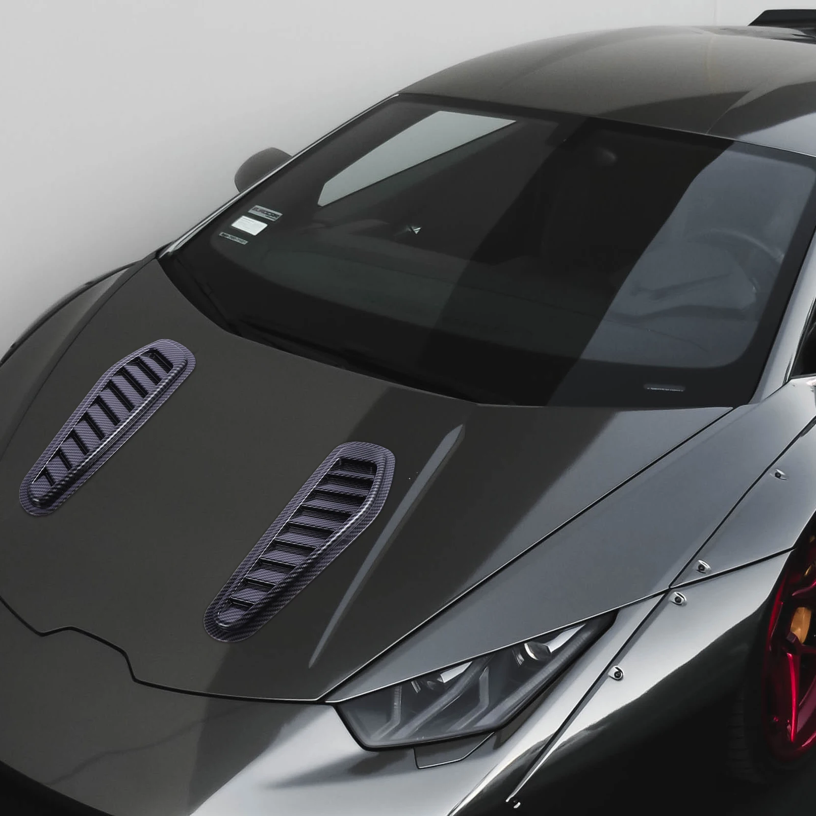 

2Pcs Carbon Fiber Ventilation Port Air Flow Stickers Side Bonnet Accessories Durable Material No Damage Strong Adhesion Car Hood
