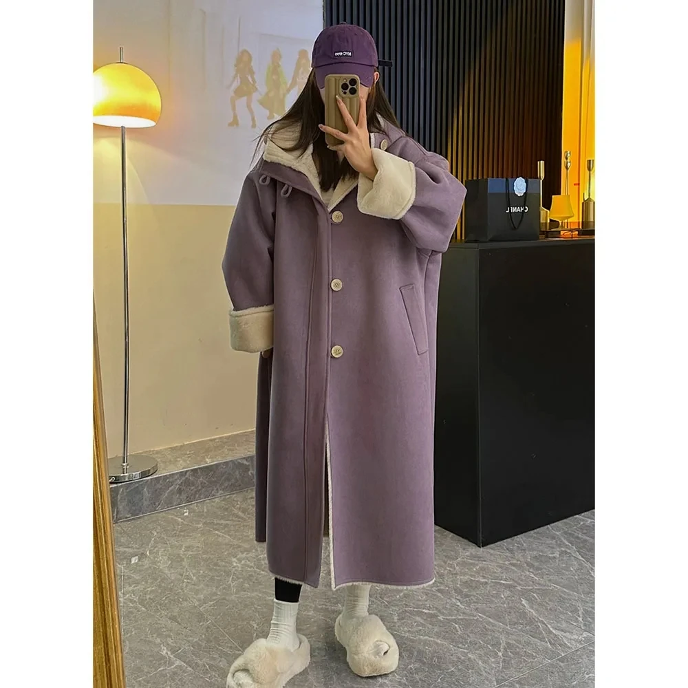 

Autumn Winter Lamb Fur Coat For Women Thicken Warm Long Double Sided Fur Jacket High-Quality Female Suede Fabric Winter Overcoat