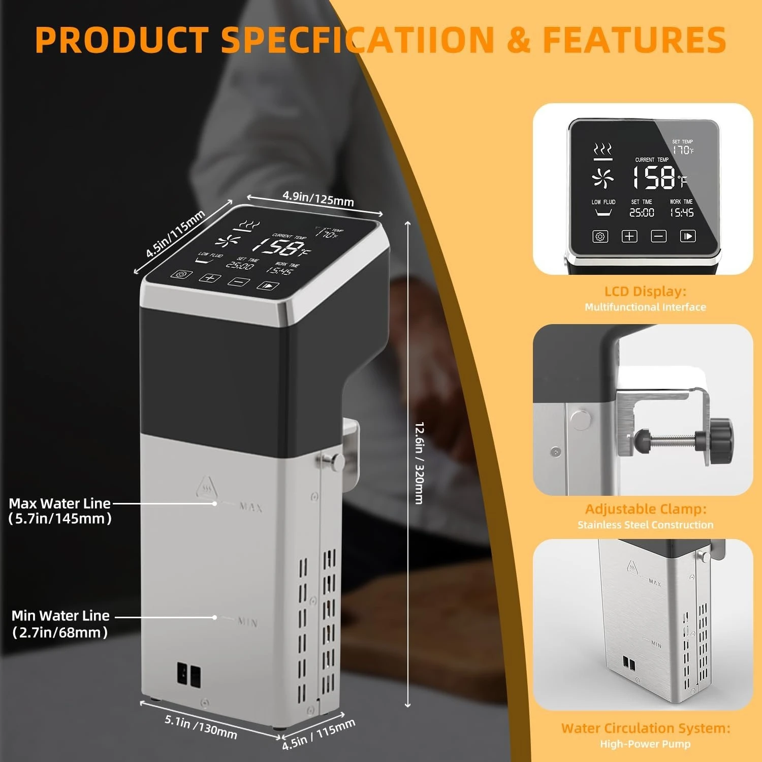 

1400W Precision Cooker, Professional Sous Vide Cooker with Stainless Immersion Circulators, with large Touchscreen Accurate·Hot