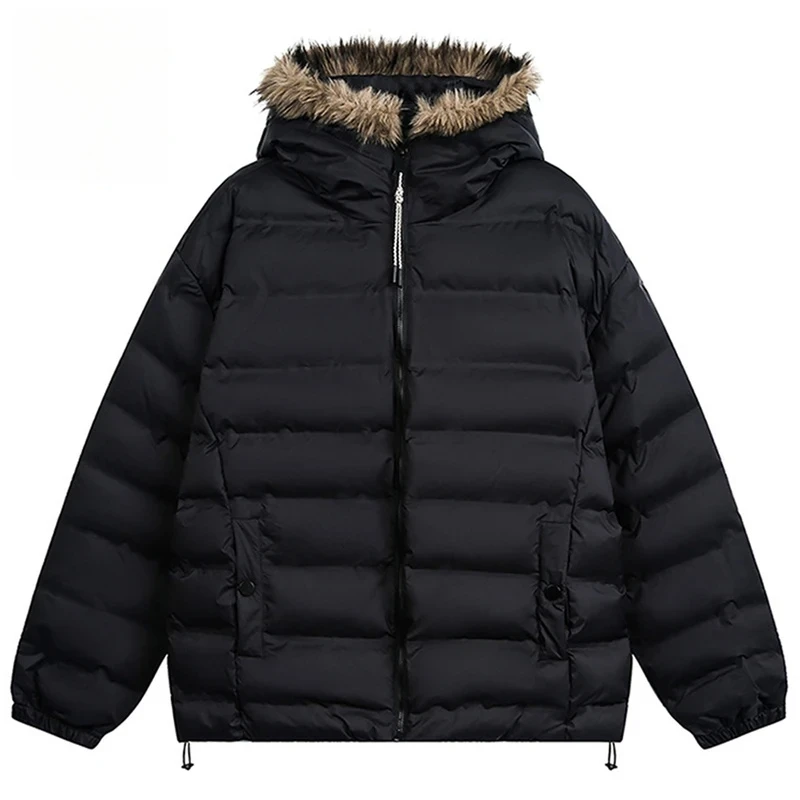 جواكت شتوية للرجال بياقة من الفرو معاطف باركاس ملابس خروج هاراجوكو هيب هوب سترات مبطنة كبيرة الحجم سترات فضفاضة غير رسمية ملابس خارجية #1