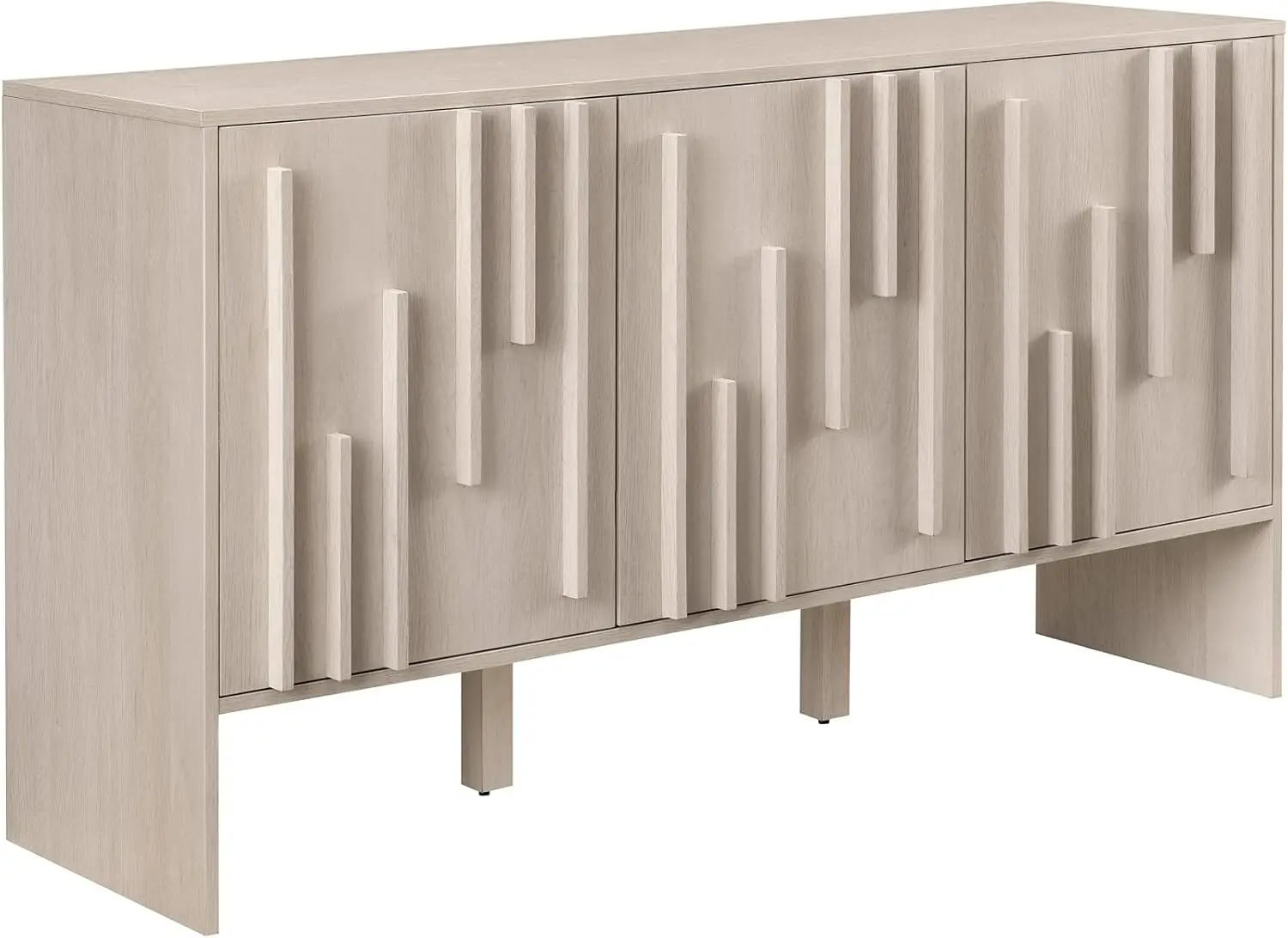 Zeitgenössisches, detailliertes Sideboard mit 3 Türen, 55 Zoll, Elfenbeineiche