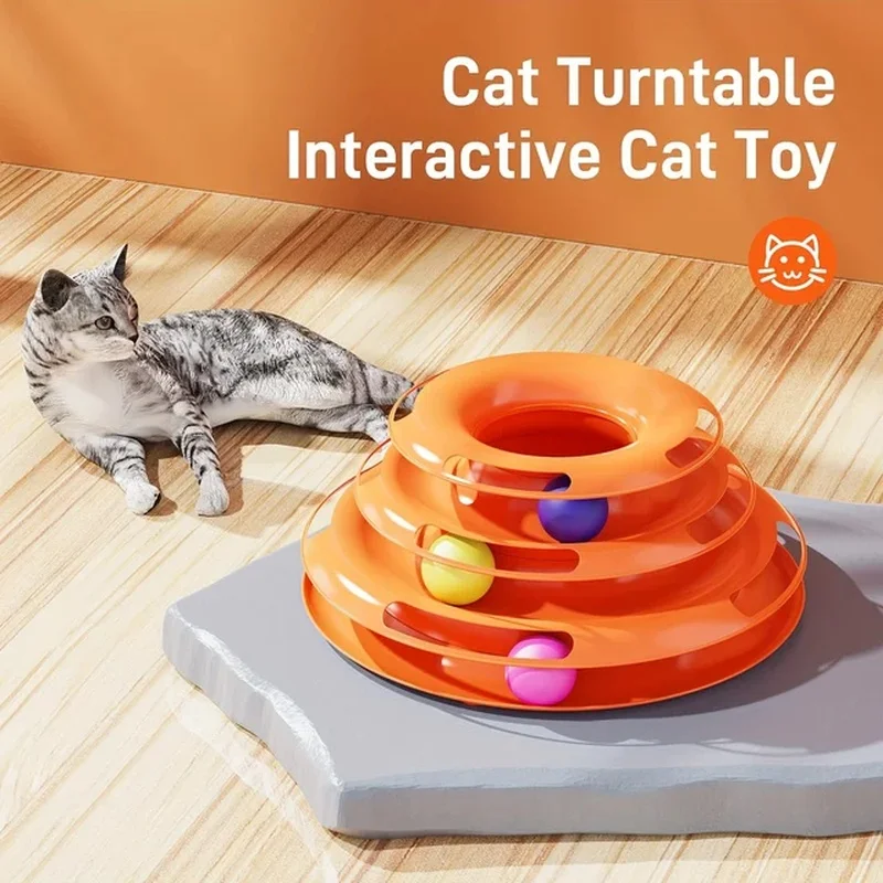 3 Layer Interactive Cat Toy Tower with Colorful Balls Mental Physical Exerciser, Fun Puzzle Game for Active Cats