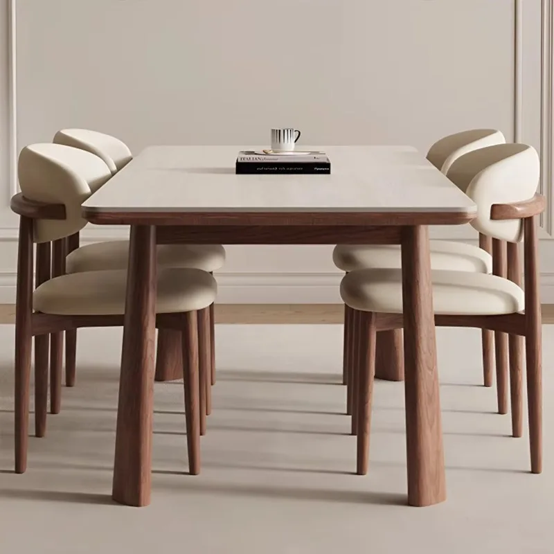 

Скандинавский дизайнерский деревянный обеденный стол с столешницей из спеченного камня, недорогой современный обеденный стол для дома, высококачественный обеденный гарнитур.