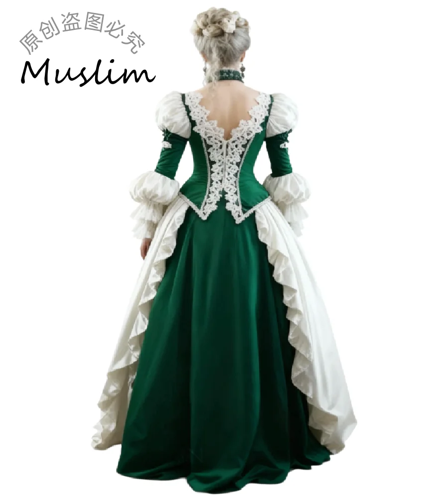 Historisches grünes Elfenbein-Mittelalter-Abendkleid 2026, langärmelig, Cosplay-Kostüm, Ballkleid, Renaissance, formelles Wikinger-Alter, keltisch