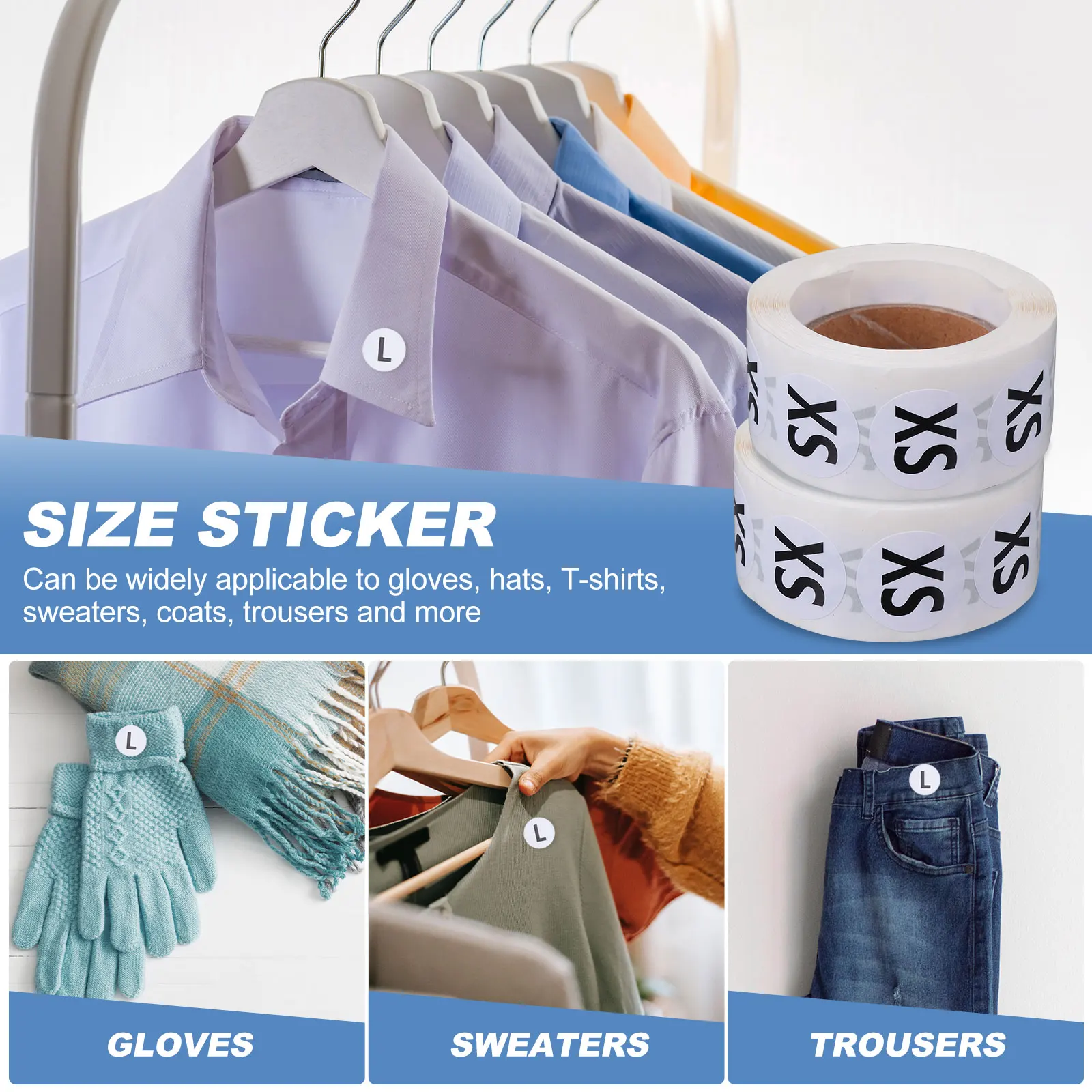 2 Rolki Naklejek Rozmiarów Odzieży Dziecięcej Białe Bezpieczne Okrągłe Etykiety Suficjentna Ilość Różne Rozmiary Wyraźnie Wyświetl Rozmiar Odzieży