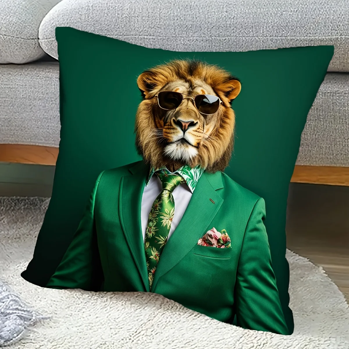 1pc Gentleman Lion Anthropomorphic Throw Pillow Cover, Suitable for Sofa, Bedroom, Living Room, a Unique Gift for Animal Lovers.