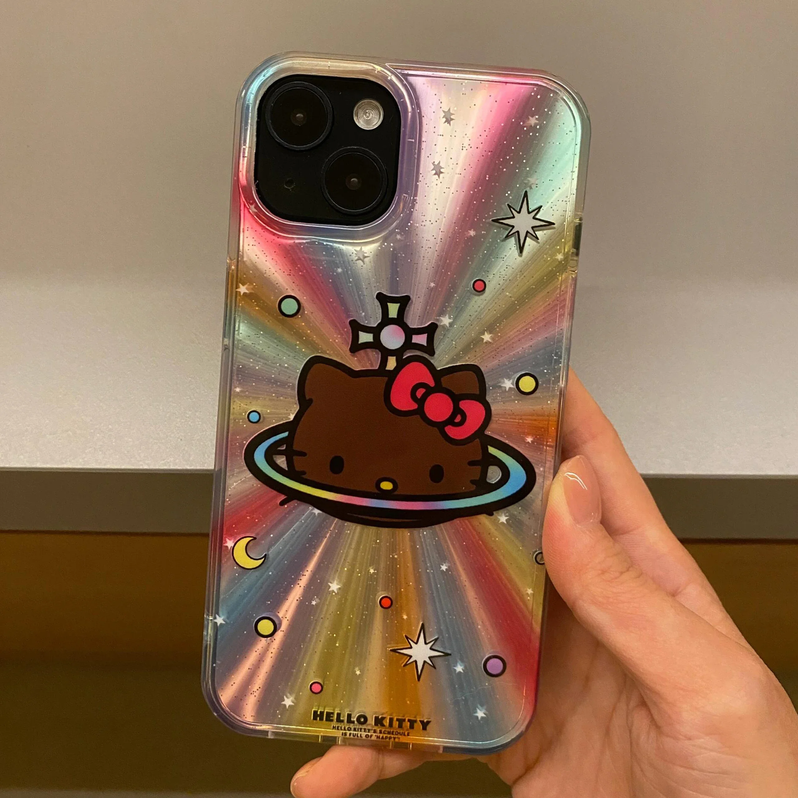 Kawaii Tan Hello Kitty Shining Phone Case Sanrio Y2k Creative Girl Women Protective Full Cover for IPhone 11 12 13 14 15 Pro Max