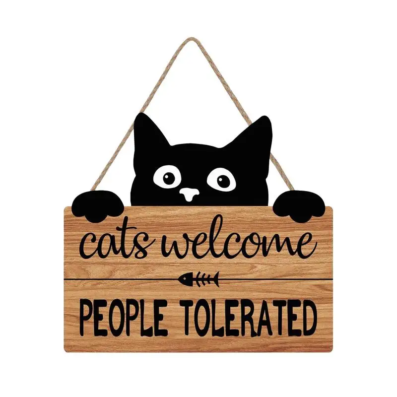 Cats Welcome People Tolerated Sign Cute Wooden Cats Welcome People Tolerated Wall Sign Black Cat Wall Decor Pet Shop Home Decor