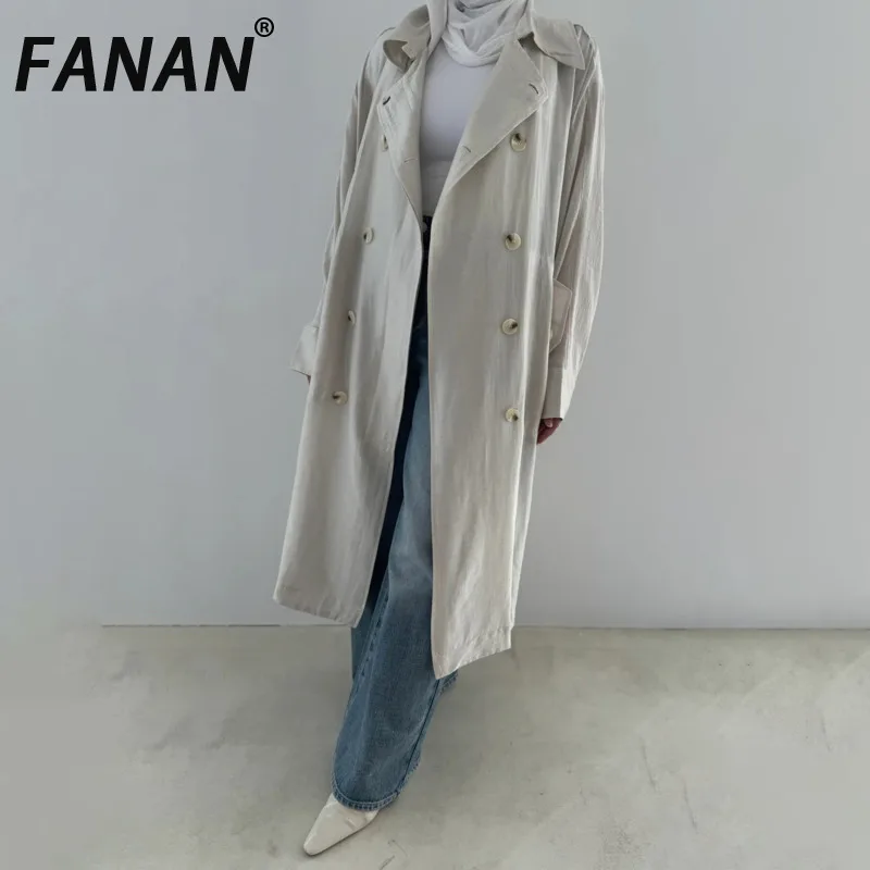 

FANAN Women's Sunscreen Trench Solid Lapel Double Breasted Office Lady Long Windbreaker Female Coats 2025 Summer New Fashion