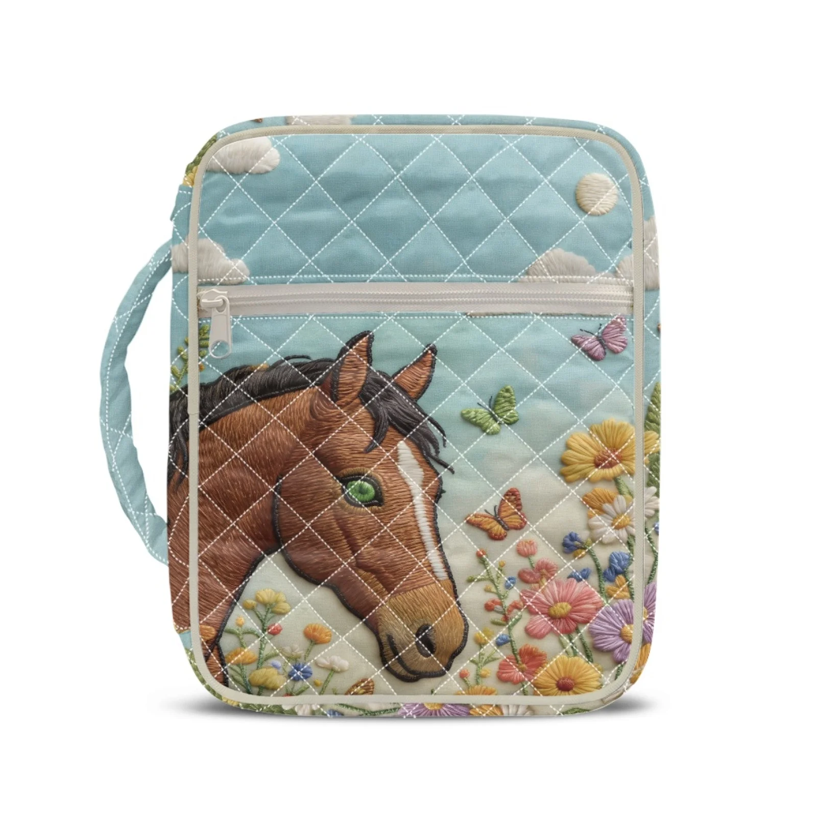 Coloranimal Book Protector Handle Quilted Bible Cover for Church Study Women Horse Floral Butterfly Print 2026 Collection
