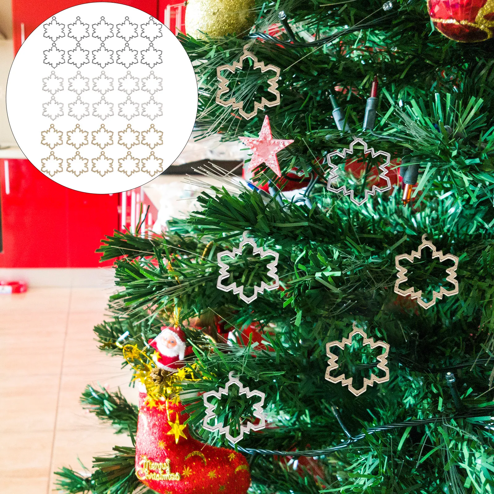 30Pcs Classic Christmas Snowflake Hollow Mold Charms for Resin Jewelry Making DIY Pendant Necklace Bracelet Earrings Keychain