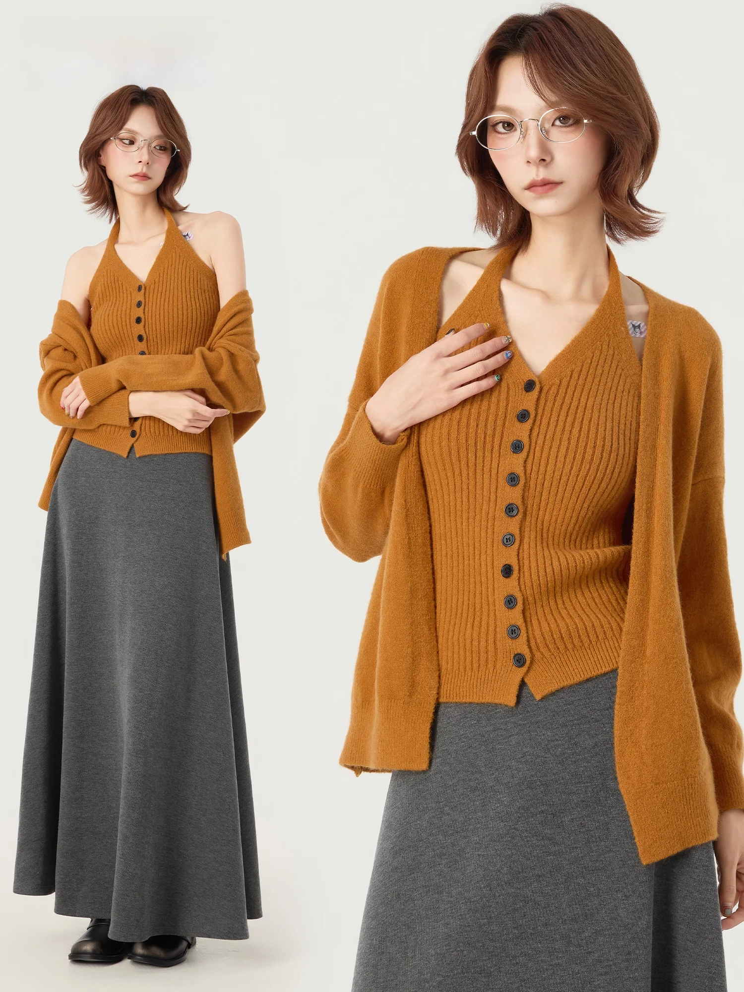 

Новый зимний комплект Didimax: оранжевый вязаный жилет и верхняя одежда с длинными рукавами для женщин