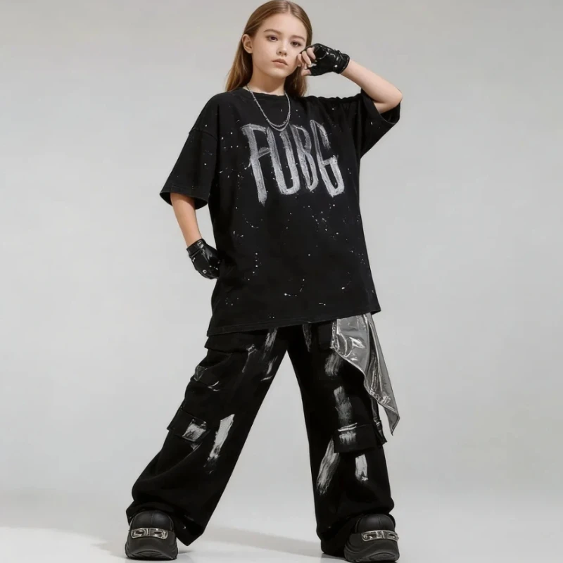 

Новый модный хип-хоп костюм для девочек, летний детский комплект для уличных танцев, крутой и стильный хип-хоп набор для мальчиков