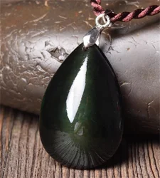 Beautiful Natural Rainbow Eye Obsidian Carved Water Dropping Design Lucky Amulet Pendant + Rope Necklace fashion Jewelry