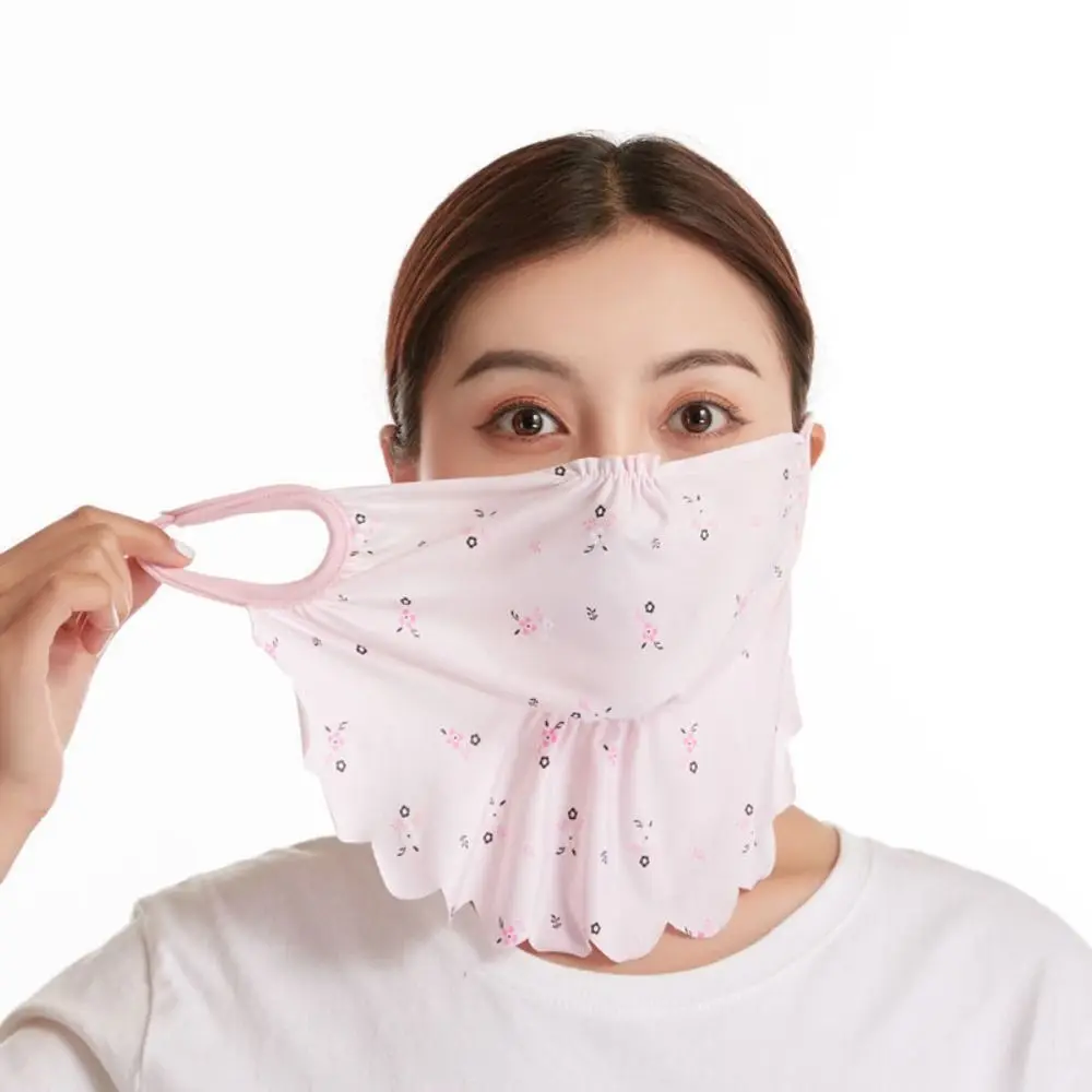 Flower Pattern Ice Silk Mask Summer UV Protection Face Scarves Face Gini Mask Face Mask Sunscreen Veil Face Cover Outdoor