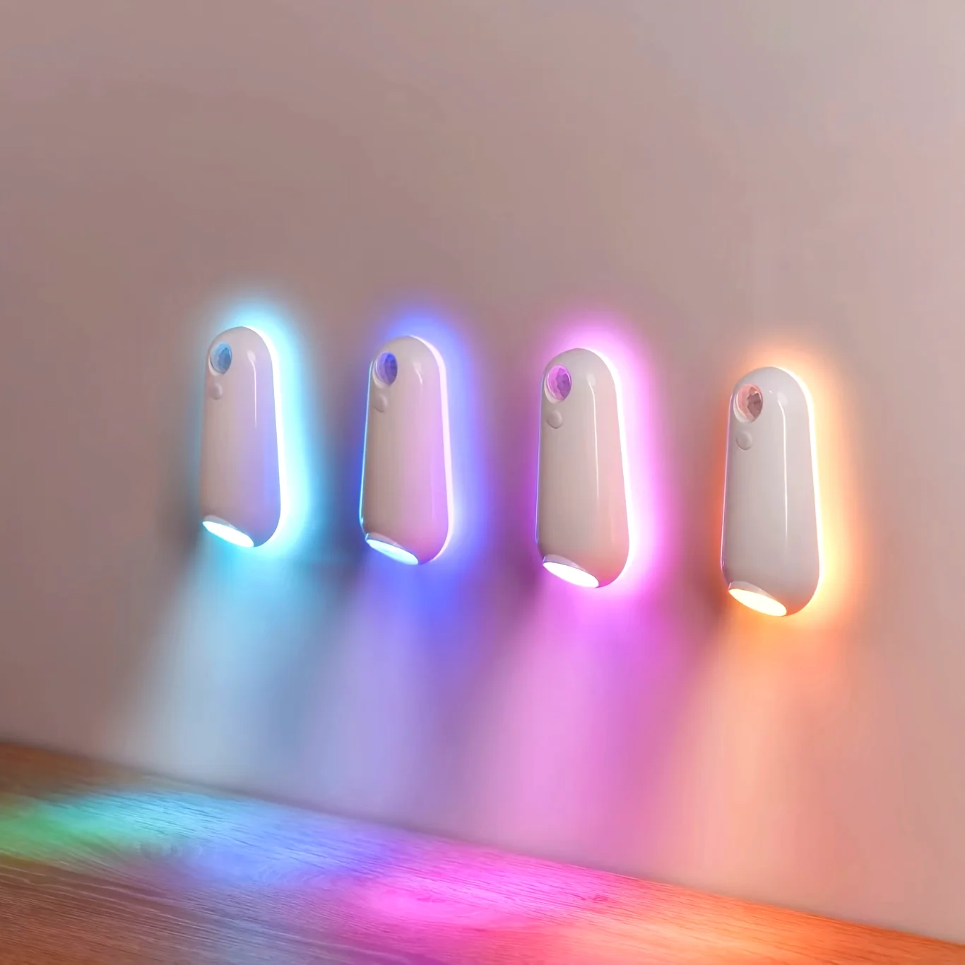 Luz LED con sensor de movimiento recargable por USB | 1 pieza | 8 colores que cambian, brillo ajustable | Luces interiores con sensor de movimiento para escaleras