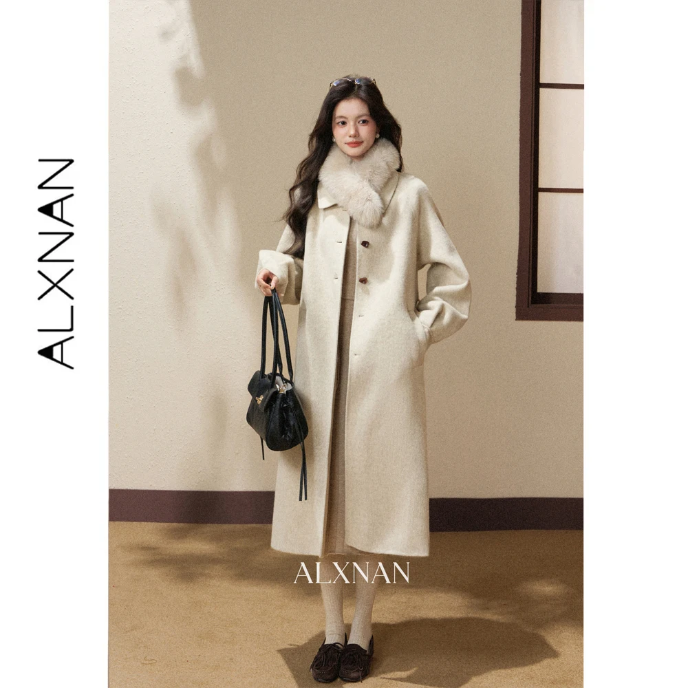 ALXNAN 100% Wool Coat for Women Autumn Winter New Fashion Long Overcoat 2026 Straight Female Long Sleeve Jacket L68309