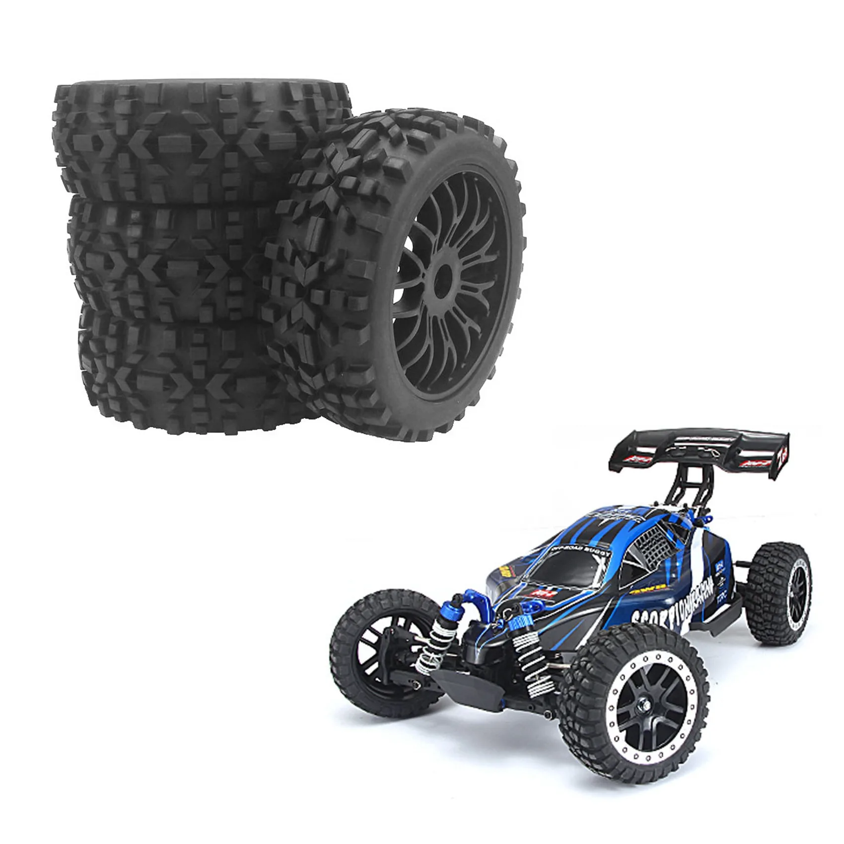 RC Buggy Rodas e Pneus com Hex, 17mm Rodas Jantes, Escala 1/8, Carro Off-Road, 1:8 RC, 4 pcs