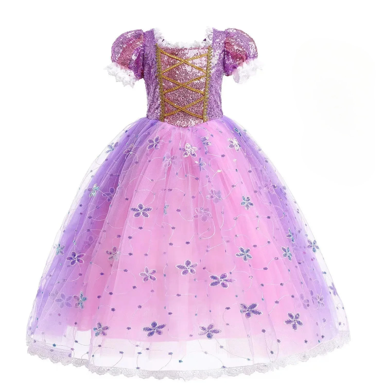 Pink Princess Rapunzel for Kids Girls Costume Movie Tangled Cosplay Carnival Party Vestido Birthday Christmas Mesh Dresses